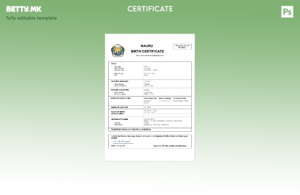 Модерен стил на Науру Витален запис од извод од матична книга на родените Шабл